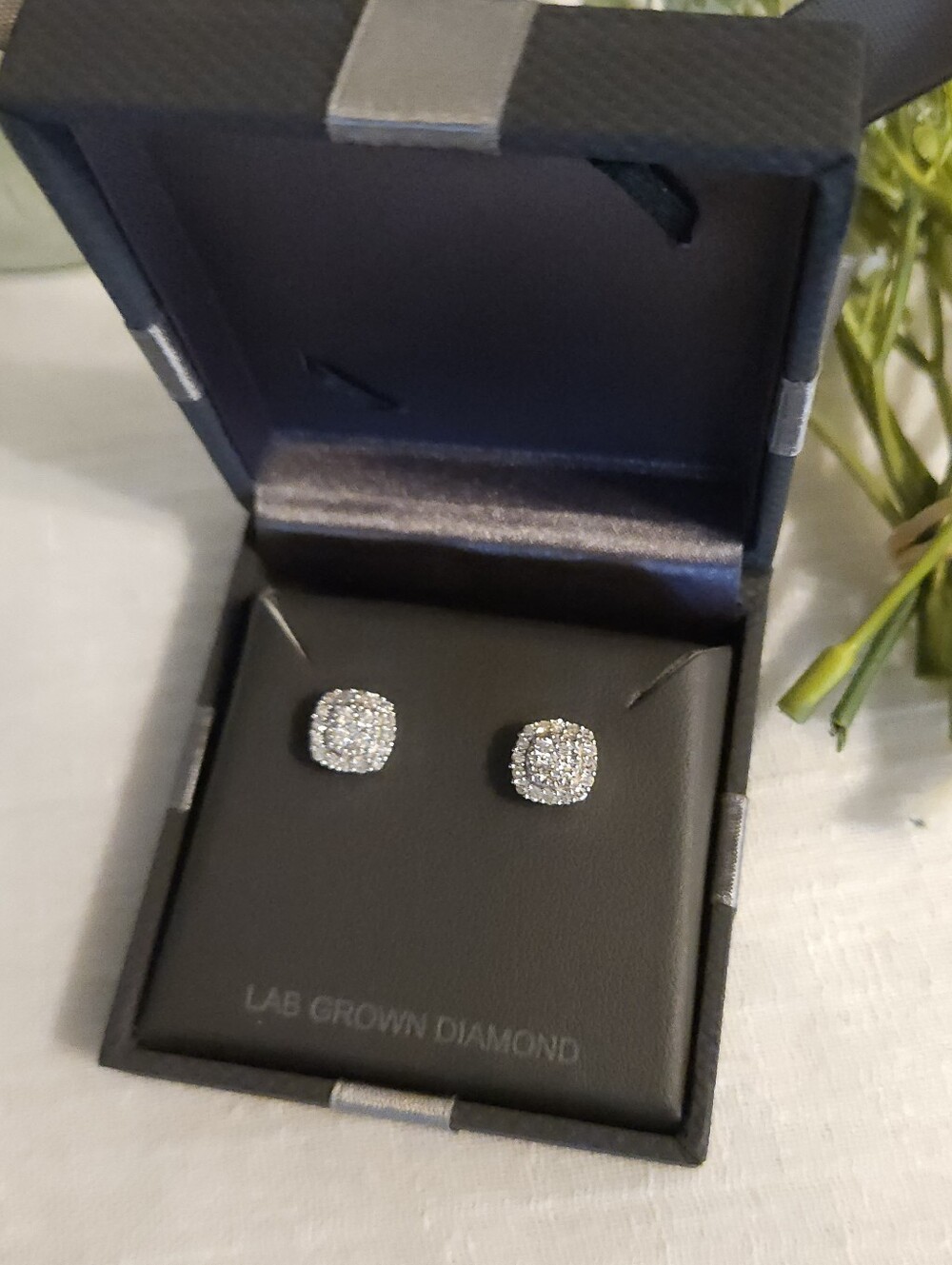 Diamond & Sterling Silver Cushion Stud Earrings
